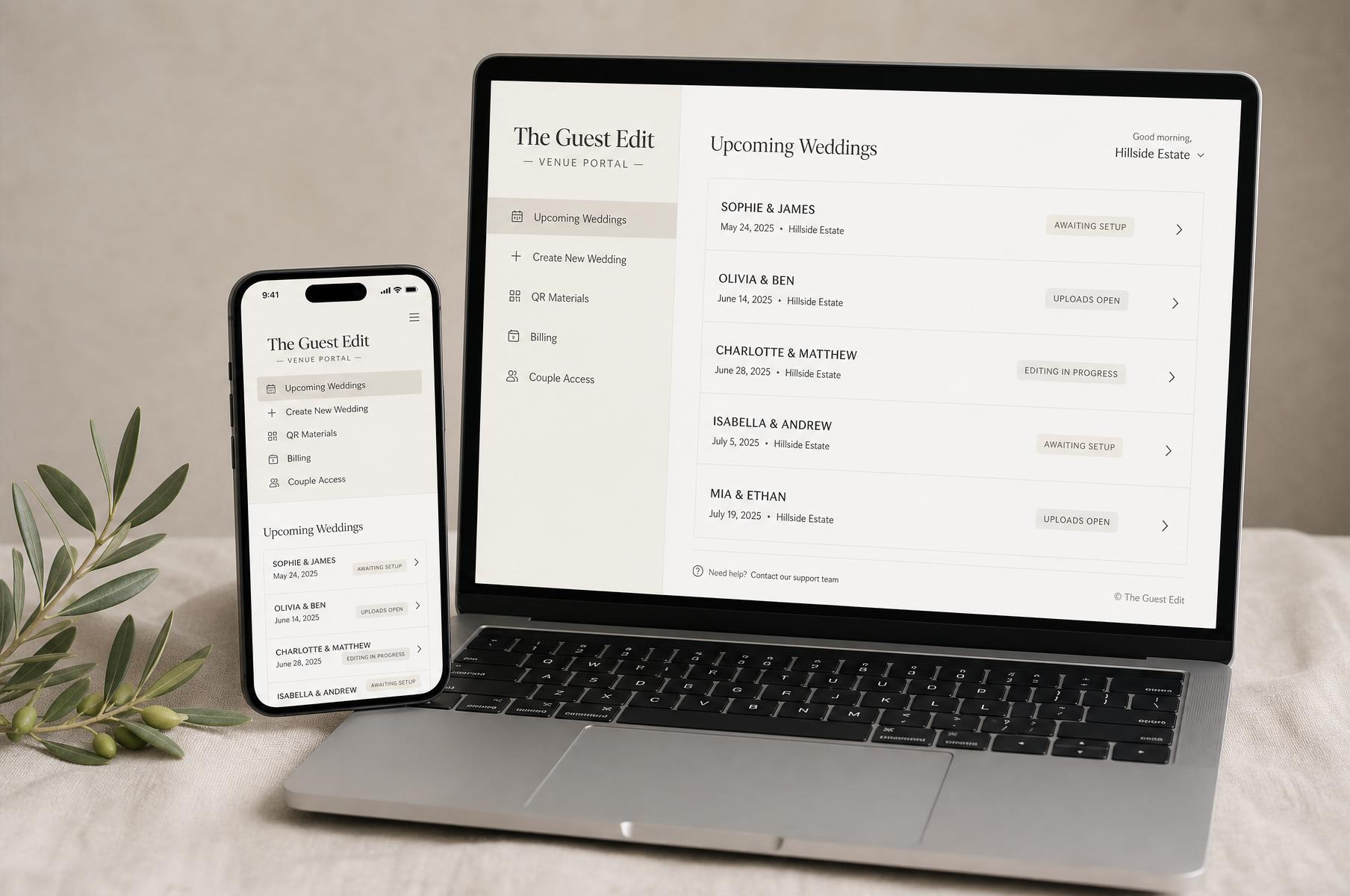 The Guest Take Venue Partner Portal shown on a laptop and phone