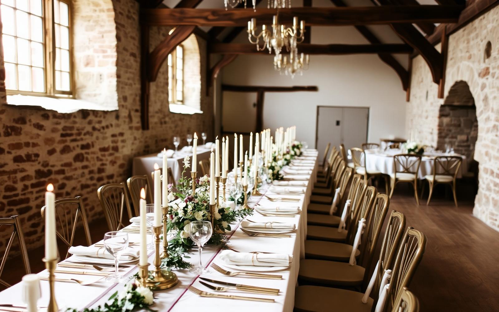 An elegant venue reception space with soft candlelight